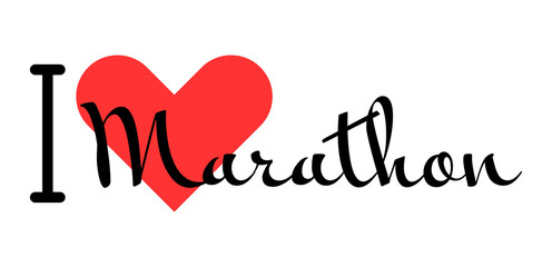 I love Marathon, city of United States. Hand drawn letters with red heart. Vector illustration lettering, modern design
