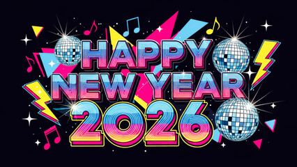 Happy New Year 2026 Retro Disco Party Background