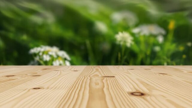 green grass on wooden background