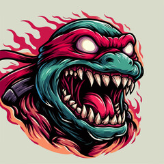 Vector illustration of a scary and ferocious turtle cartoon