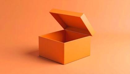 Orange cubic box with partially open lid on matching orange background