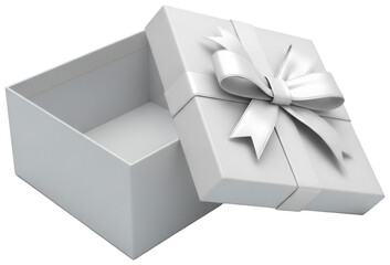 Empty white gift box with a detached lid and white ribbon bow, ready for a present