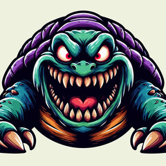 Vector illustration of a scary and ferocious turtle cartoon