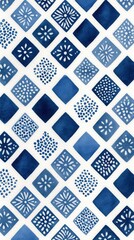 Indigo Watercolor Geometric Background, Navy Tribal Diamond Pattern, Minimalist Blue Zigzag Illustration,Geometric, Tribal, Pattern,