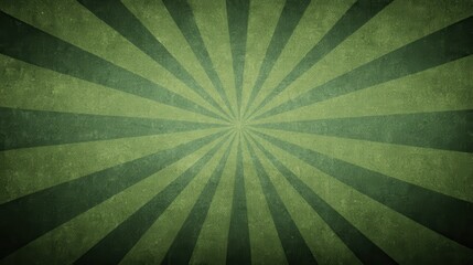 Green sunburst pattern creating a vintage background with a radial gradient design, capturing a retro grunge texture for abstract graphic and advertising concepts