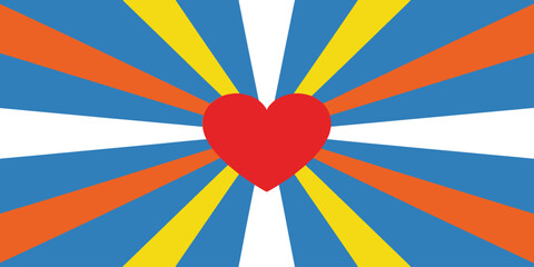 Radiating Heart Design – Red Center with Symmetrical Blue, Orange, and Yellow Triangular
