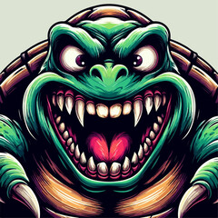 Vector illustration of a scary and ferocious turtle cartoon