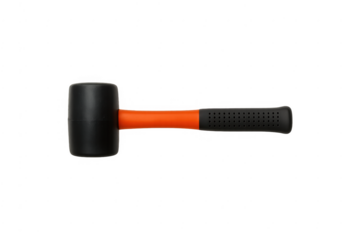Rubber mallet with orange handle on transparent background
