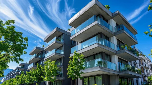 低層構成が美しいマンションと青空が示す不動産