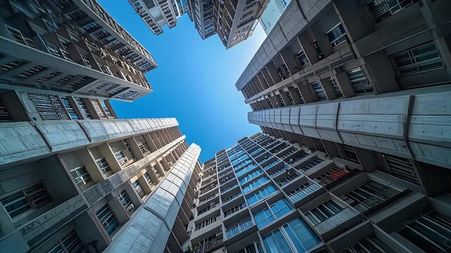 囲繞構図のマンション群と青空が示す不動産価値