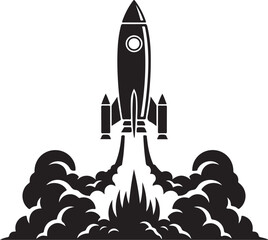Rocket Launch Silhouette with Smoke Clouds