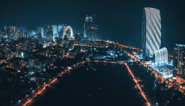 5 November 2025, Batumi, Georgia: skyline illuminating the Black Sea coast at night, showing modern architecture and urban development