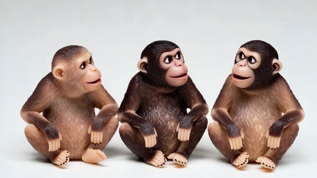 Not to see, not to hear, not to speak Three wise monkeys on a white background. One monkey covers its ears, the second its eyes, the third its mouth. Kikazaru, Iwazaru, Mizaru on a white background