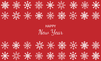 Happy New Year minimalist red greeting banner. Vector backdrop for seasonal web banners, holiday event invitations, winter sale posters, and social media greeting cards