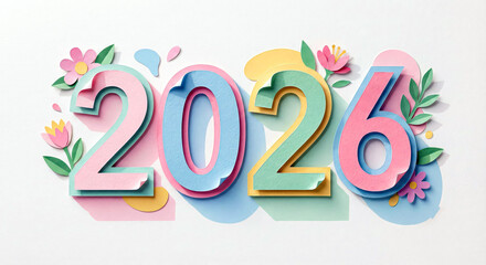 Happy New Year 2026 Creative Paper Cut Style Background