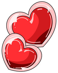 Two glossy hearts with cute style illustration expressing love and affection for Valentine themes.