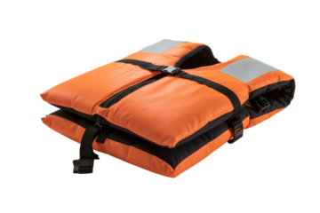 Folded orange life jacket