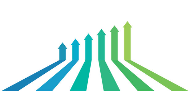 Dynamic upward arrows representing progress and growth.  6 arrows going up start from bottom represent business competition profit growth.