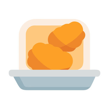 Two golden chicken nuggets served in a takeout container