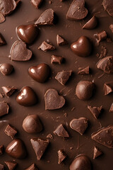 AI Image Of Chocolate Bar Chunks Spread Around On Brown Surface