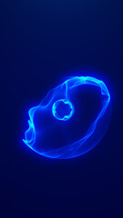 Glowing blue abstract energy ring forming a fluid circular shape on dark background, symbolizing motion, balance, and futuristic technology