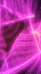 Flowing pink digital waves created from thousands of glowing particles forming elegant abstract curves