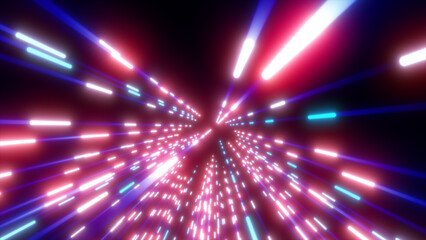 Abstract tunnel of glowing red, blue, and pink light streaks symbolizing speed and futuristic energy