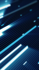 Abstract composition of glowing blue diagonal lines forming a sleek digital surface with depth and motion