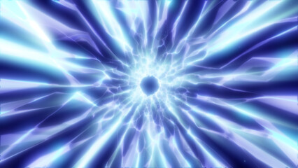 Radiant blue electric tunnel with energy waves bursting outward from a glowing central core, isolated on white background