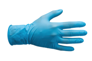 Blue surgical glove with open hand