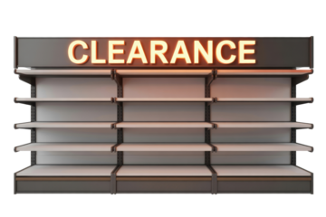 Empty store shelves with Clearance sign