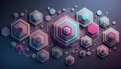 
Network of glowing geometric shapes in cool colors