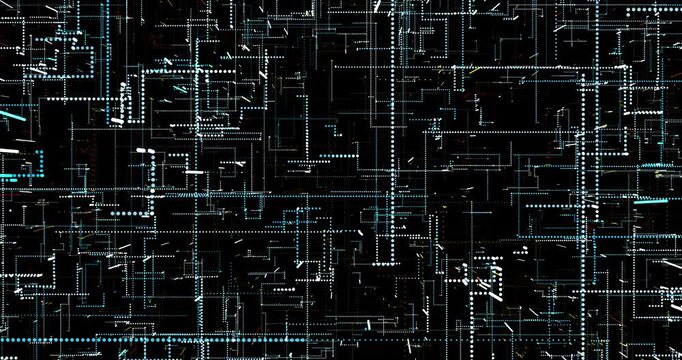 The abstract digital world pulsates with neon lines and dots, weaving the pattern of cyberspace. Color energy fills space, creating the illusion of data flowing.