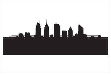 Fototapeta premium Modern City Skyline Silhouette Vector Illustration Isolated on White Background Minimalist Black and White Urban Cityscape with Skyscrapers and High Contrast Design