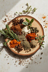 AI Image Of A Bunch Of Different Spices And Ingredients For Cooking On A Plate