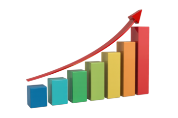 Rising bar graph with upward arrow