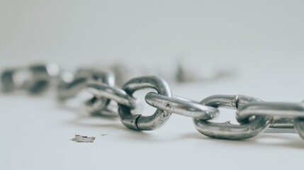 Fototapeta premium disconnected. Broken chain links with disconnected ends, minimalist metal texture symbolizing separation. wellbeing guides.