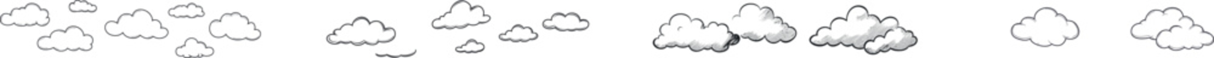 Modern art features a continuous line drawing of clouds in the sky, embodying the idea of a single line representing overcast cloudy weather