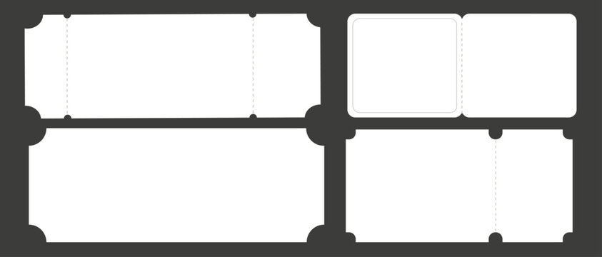 A set of blank, empty ticket and coupon templates with perforations in various shapes. An ideal vector layout for events, movies, concerts, flights, gift certificates, or promotions. - Powered by Adobe