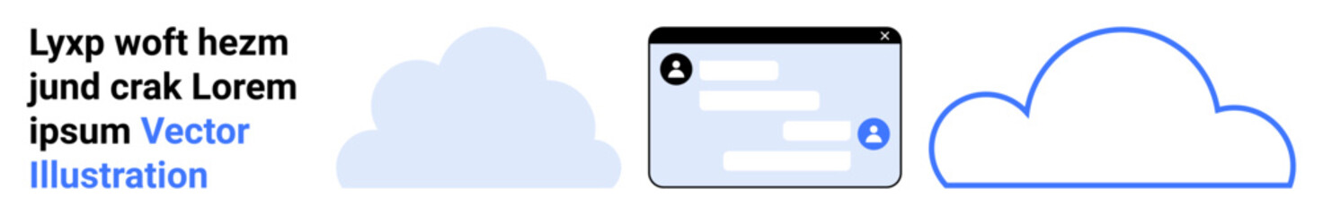 Fototapeta premium Cloud storage, digital communication, data exchange, user interface, online services, technology. Minimalistic cloud icons and a messaging interface. Cloud storage and digital communication concept