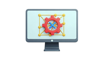 Computer Monitor Displaying Gear and Network Icon