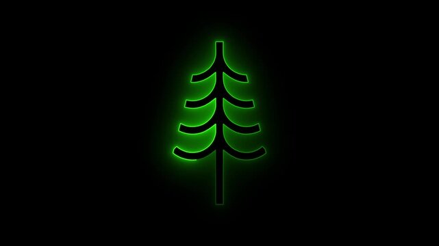 Glowing neon christmas tree concept animation. Abstract neon green christmas tree for festive and holiday animated on black background. 4k video