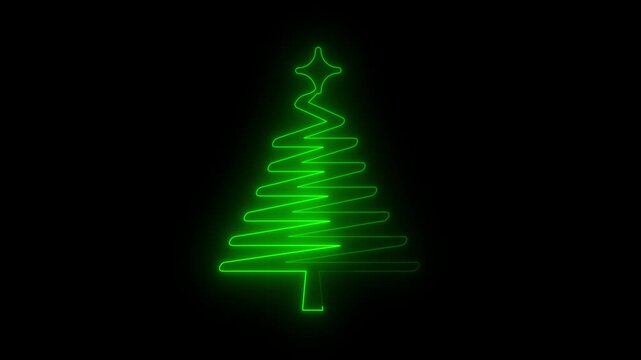Glowing neon christmas tree concept animation. Abstract neon green christmas tree for festive and holiday animated on black background. 4k video