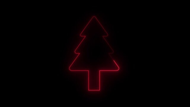 Glowing neon christmas tree concept animation. Abstract neon red christmas tree for festive and holiday animated on black background. 4k video