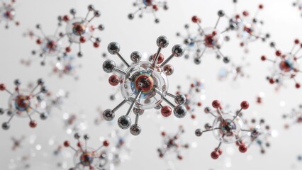 Molecules Floating in Space, Interconnected Molecular Structure on White Background