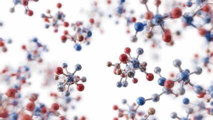 Molecules Floating in Space, Interconnected Molecular Structure on White Background