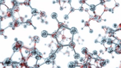 Molecules Floating in Space, Interconnected Molecular Structure on White Background