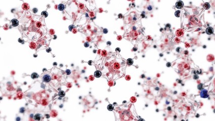 Molecules Floating in Space, Interconnected Molecular Structure on White Background