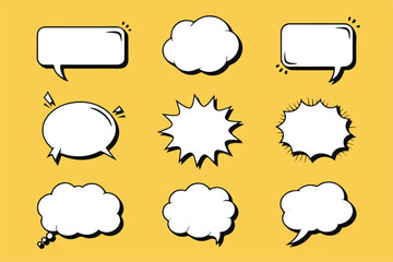 Set of nine varied cartoon speech and thought bubble elements