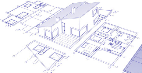 Fototapeta premium house architecture plan 3d illustration 